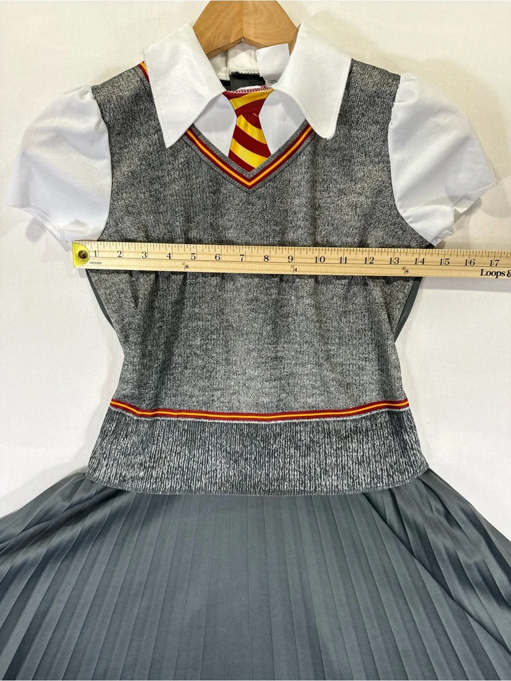 Grey School-Inspired Pleated Costume Dress with Red & Yellow Tie - Kids